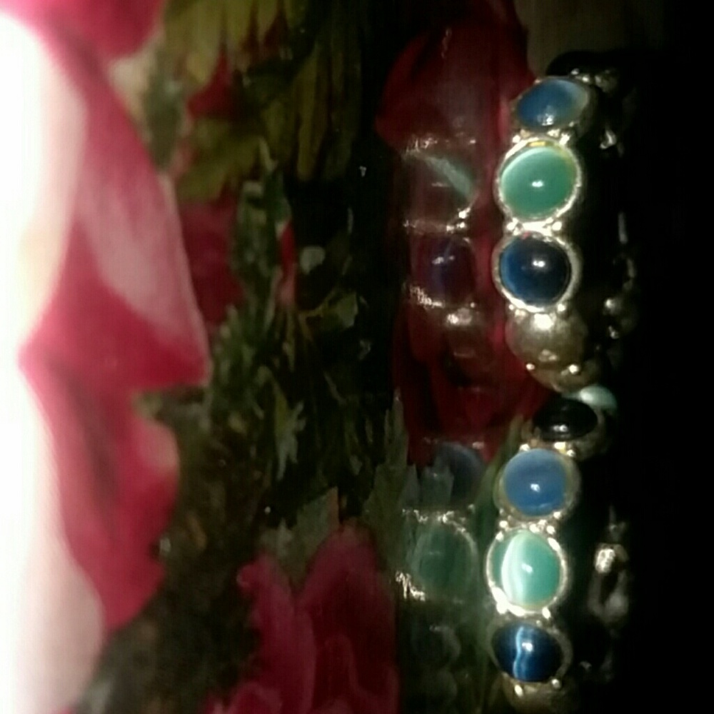 Pair of silver and blue hoop earrings